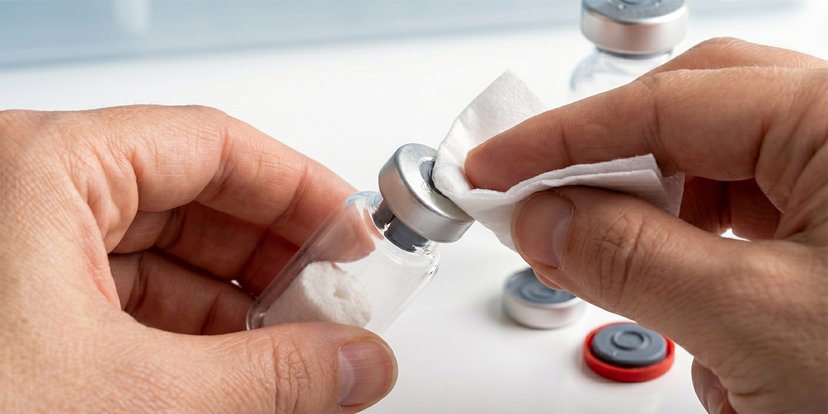 wipe the stoppers with an alcohol pad